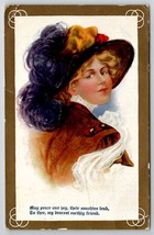 Pretty Woman Victorian Lady Large Feather Hat Postcard T28 - £4.74 GBP