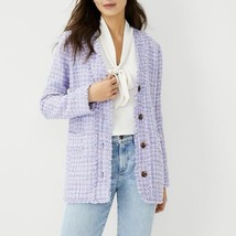 Ann Taylor Lilac Purple Fringe Tweed V-Neck Cardigan Jacket Size 8 Petite - £40.89 GBP