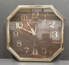 Vintage Citizen Quartz Wall Clock Japan Brown with Gold Tone Frame QH2139 - £32.06 GBP