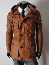Handmade New Men Stylish Chic Brown Long Leather Jacket, Men Leather jacket 2019 - £115.80 GBP