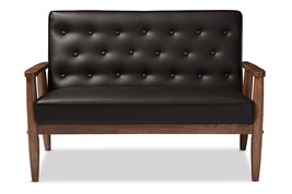 Kennedy Brown Faux Leather Upholstered Wooden 2-seater Loveseat - $6,281.92 MXN