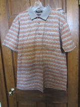 Palmland Club Beige with Brown &amp; Orange Stripes SS Golf Polo Shirt - Size L - $18.80