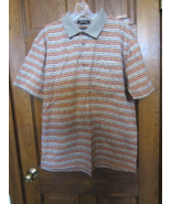 Palmland Club Beige with Brown &amp; Orange Stripes SS Golf Polo Shirt - Size L - $18.80