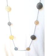 NEW VCLM Filigree Necklace Gold Tone &amp; Grey Round Metal Mandala Style Ci... - $17.81