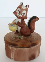 Adorable vintage girl squirrel with flower basket ceramic trinket box - £15.72 GBP