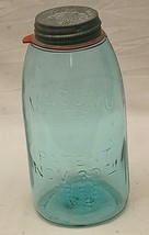 Keystone Blue Mason&#39;s Brand Glass Canning Jar Ball Zinc Lid 2 Quart Patent 1858 - £69.76 GBP