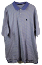 Ralph Lauren Polo Golf Shirt Men Large Purple Striped Short Sleeve Logo Pullover - £9.53 GBP