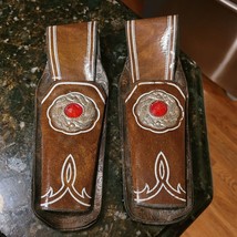 VTG 1950s CHILDS SMALL TOY RED JEWELED COWHIDE LEATHER HOLSTERS - $39.95