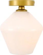 Flush-Mount Ceiling Light GENE 1-Light Frosted White Brass Glass Iron Wire - £111.08 GBP