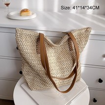Summer Women Straw Handbag Zipper Straw Beach Tote Bag Travel Shopper Weaving Sh - £27.54 GBP