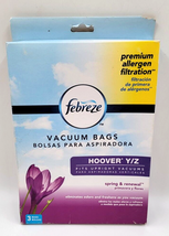 Febreze Vacuum Bags Premium Allergen Filtration 3 Pack Hoover Y/Z Upright - $11.00