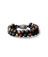 David Yurman Tiger&#39;s Eye &amp; Black Onyx Sterling Silver Woven Beaded Bracelet - £252.65 GBP