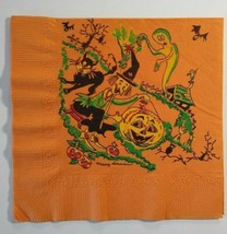 Halloween Vintage Crepe Paper Napkin Black Cat Witch Ghost Spook Mary Dorman Art - £5.16 GBP