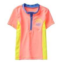 NWT Gymboree Colorblock Neon Coral Pink Short Sleeve Rashguard Swim Shir... - €9,54 EUR