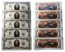 1976 BICENTENNIAL Colorized 2-SIDED U.S. $2 Bills * Lot of 5 Consecutive Numbers - $93.46