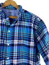 Izod Saltwater XL Shirt Button Down Blue &amp; White Plaid Short Sleeve Mens... - £14.72 GBP