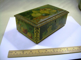 TIN LITHO metal CANDY TRINKET or LETTER DESK BOX w KEY * scenes of FRESH... - £51.66 GBP