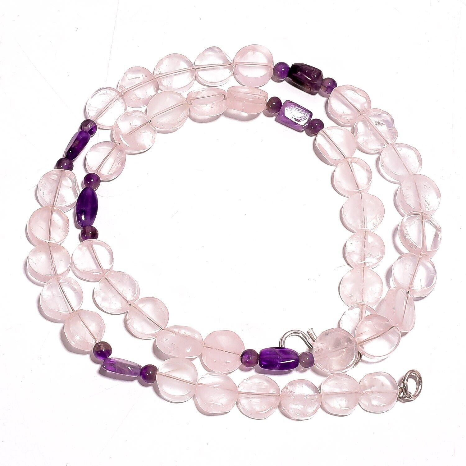 Primary image for Natural Rose Quartz Amethyst Gemstone Mix Shape Smooth Beads Necklace 17" UB3080