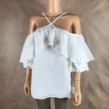 KENSIE Women&#39;s White Soft Crinkle Cotton Halter Off the Shoulder Top NWT SMALL - £9.69 GBP
