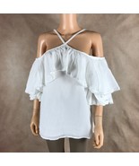 KENSIE Women&#39;s White Soft Crinkle Cotton Halter Off the Shoulder Top NWT... - £9.90 GBP