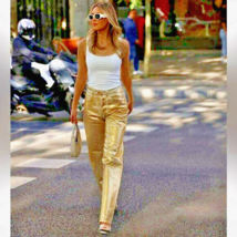 NWT ZARA GORGEOUS! BOY BOY FIT METALLIC GOLD JEANS 34 - 2  NO STRETCH! - $1,044.73 MXN