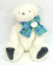 Vintage 1992 Gund Victoria&#39;s Secret Plush White Teddy Bear w/ Plaid Bow 15 in. - £10.99 GBP