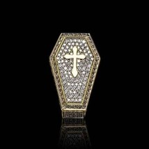 3Ct Rund Schliff Zirkonia Diamant Sarg Kreuz Verlobungsring 14k Gelbgold Finish - £102.53 GBP