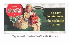 Coke advertising card vintage girl basket 6 pack ephemera - $19.16 CAD