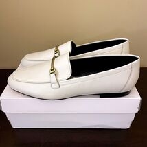 Calvin Klein Womens White Leather Bit Loafers Gold Logo Bar Flats Size 8M - $49.49