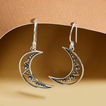 Sterling Silver Mandala Moon Dangle Earrings 37x17mm - £36.26 GBP