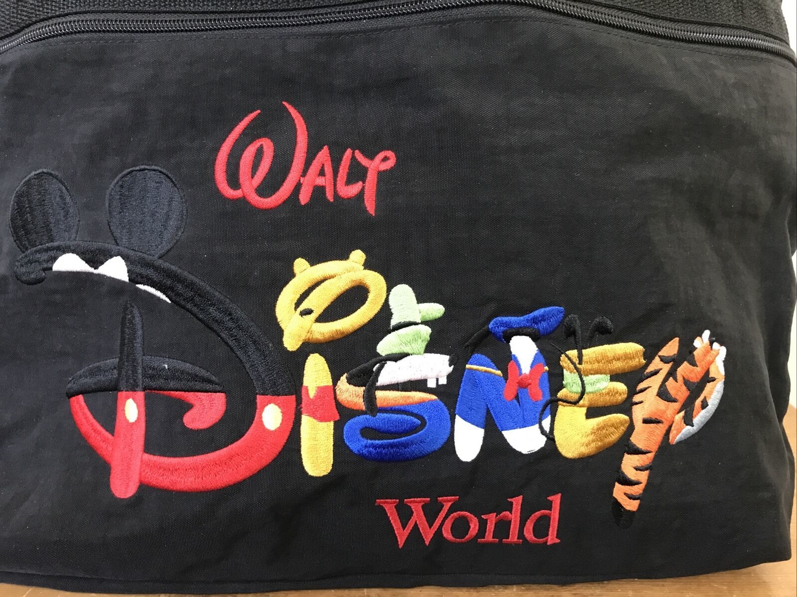 Walt Disney World Embroidered Black Nylon Travel Bag Eco Shopping Tote Purse - £37.56 GBP