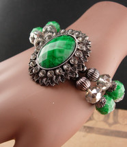 Art deco style crystal bracelet / Vintage smokey topaz rhinestones - large Green - £51.95 GBP