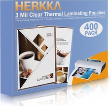 Herkka 400 Pack Laminating Sheets, Holds 8.5 X 11 Inch Sheets, 3 Mil Clear - £38.04 GBP