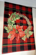 Merry Christmas Garden Flag Vertical Double Sided Buffalo Plaid Check 12... - $7.61