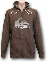 Men's Guys Quiksilver Graphic Brown Zip Up Hoodie Fleece Logo New $59 - $44.99