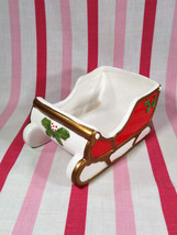 Neat Vintage Festive Ceramic Hand Painted Red &amp; Green Santa Sleigh Candy Dish - £7.86 GBP