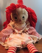 Vintage Raggedy Ann Doll 22&quot; W/HEART Red Yarn Strawberry Shortcake Dress - £17.26 GBP