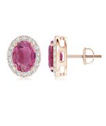ANGARA 2.86 Ct Oval Pink Tourmaline Studs with Diamond Halo in 14K Solid... - $2,663.10