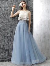 Dusty Blue Full Length Tulle Skirt Outfit Bridesmaid Custom Plus Size Tutu Skirt image 7