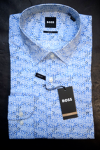 Hugo Boss Mens Hank Kent Slim Fit Bright Blue Stretch Cotton Dress Shirt 43 17 - £56.97 GBP