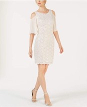 Connected Apparel Womens Lace Cold Shoulder Sheath Dress Size 12 Color Champagne - £87.08 GBP