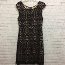 Connected Womens A Line Dress Black Midi Scoop Neck Cap Sleeve Lace Over... - $15.35