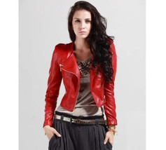 Womens Red Leather Jacket Genuine Lambskin Handmade New Motorcycle Biker Jacket - £85.77 GBP+