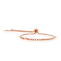 Small Square Beaded Adjustable Bolo Bracelet - Rose Gold Plated - £65.37 GBP