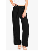 Women&#39;s Small Black Loose Fitting Straight Leg Pants w/Sash Belt Linen C... - £11.84 GBP