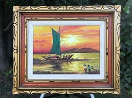 Eddy Benjamin Original Mid Century Modern Seascape Vintage Sailing Oil On Canvas - £435.85 GBP