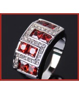 Ruby Red or Sapphire Blue Austrian Crystal and Zircon Mens 10kt W Gold P... - £57.79 GBP