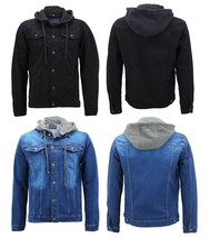 Men’s Classic Button Up Removable Hood Slim Fit Stretch Denim Jean Jacket - £30.74 GBP