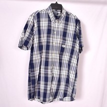 Chaps Men&#39;s Short Sleeve Button Down Blue Plaid Shirt Size Medium - £11.22 GBP