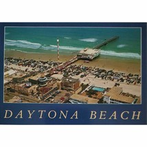 Daytona Beach FL Postcard Aerial View Pier Ocean Street Scene Cars on Beach - $5.95